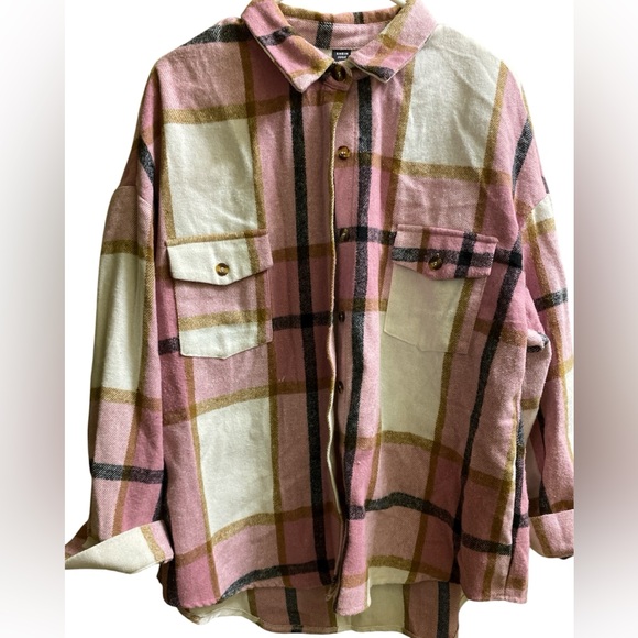 SHEIN Pink Plaid Button Down Shirt - Picture 1 of 5